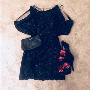Black Lacey dress with nude underlay and sequins